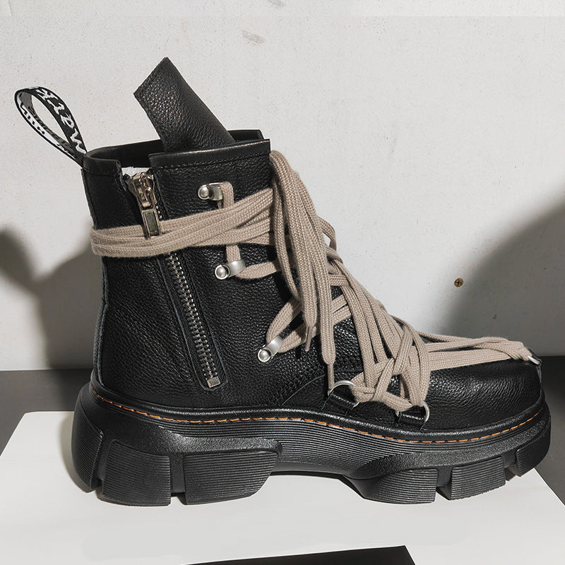 Genuine Leather High-Top Casual Sneakers