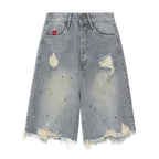 Embroidered Denim Shorts