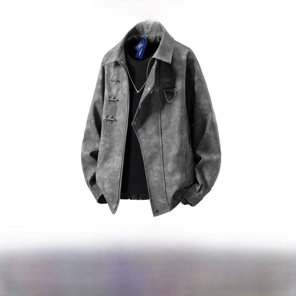 Mens Lapel Jacket with Metal Decoration